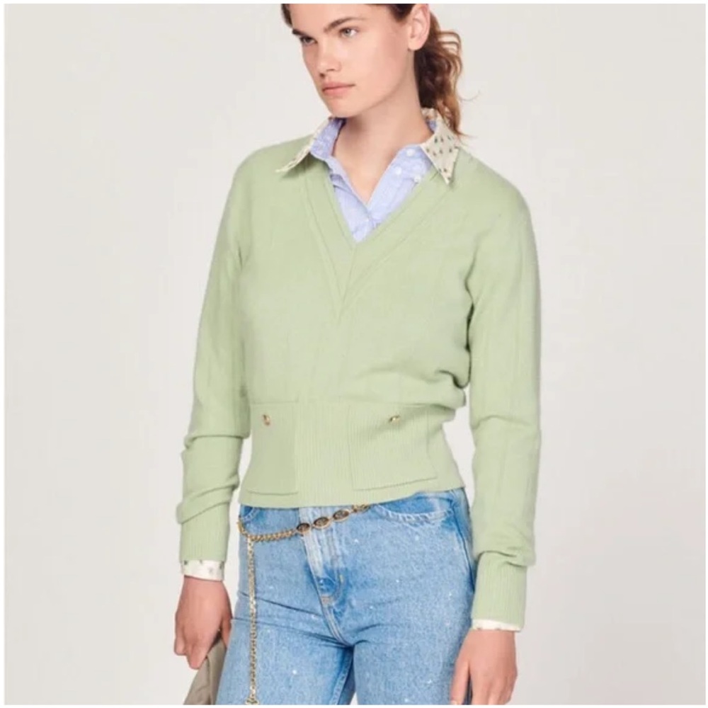 SANDRO Eden V-neck wool-cashmere blend jumper Size 4